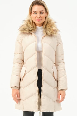 Lange Gewatteerde Jas Beige