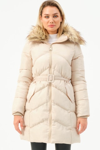 Lange Gewatteerde Jas Beige