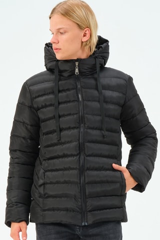 Gewatteerde Jas met Capuchon Zwart