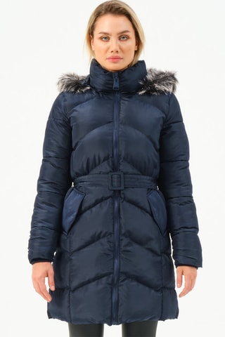 Lange Gewatteerde Jas Donkerblauw