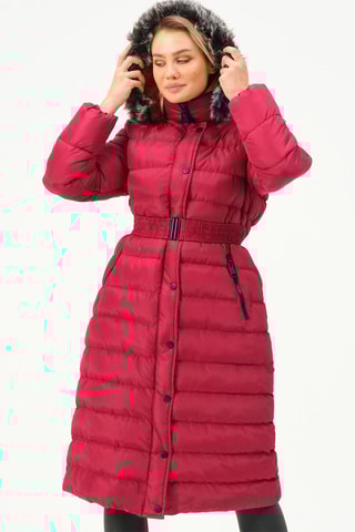 Lange Gewatteerde Jas Bordeauxrood