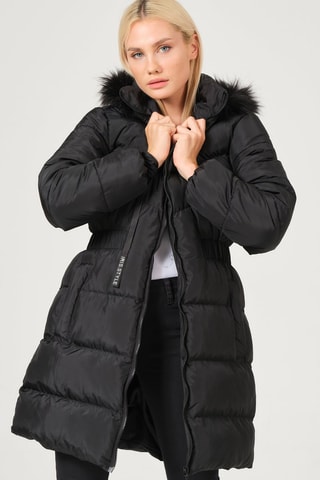 Lange Gewatteerde Jas Zwart