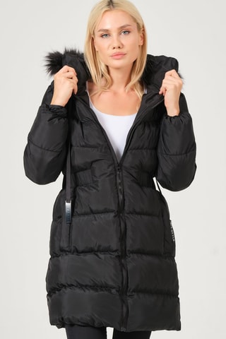 Lange Gewatteerde Jas Zwart
