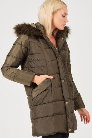 Gewatteerde Jas met Capuchon Kaki