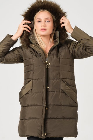 Gewatteerde Jas met Capuchon Kaki