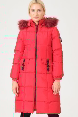 Gewatteerde Jas met Capuchon Rood