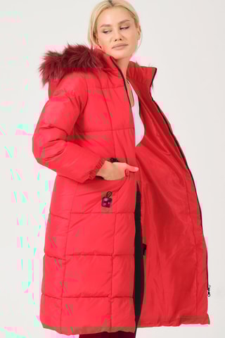 Gewatteerde Jas met Capuchon Rood