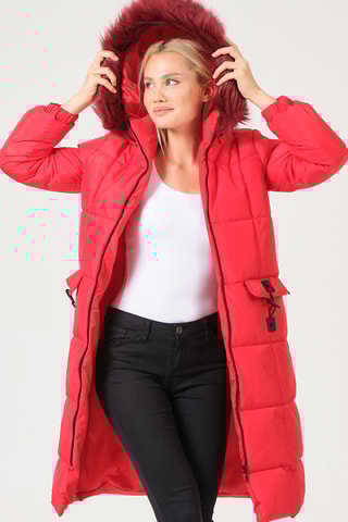 Gewatteerde Jas met Capuchon Rood