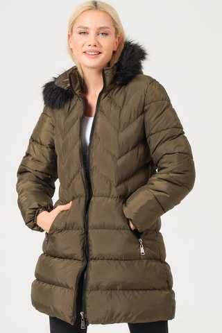 Lange Gewatteerde Jas Kaki