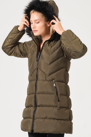 Lange Gewatteerde Jas Kaki