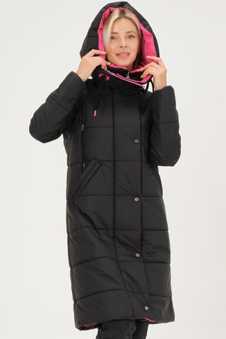Lange Gewatteerde Jas Zwart