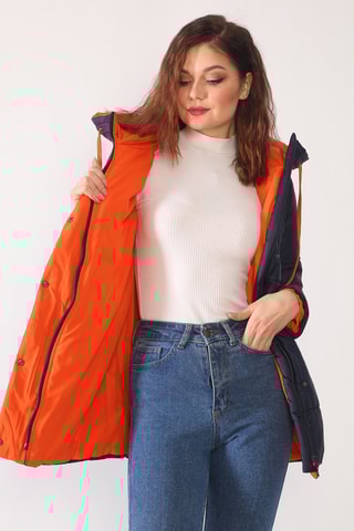 Lange Gewatteerde Jas Nachtblauw