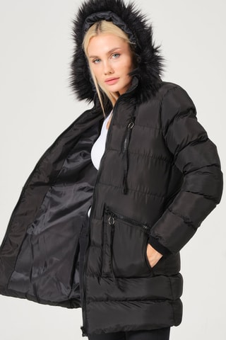 Gewatteerde Jas met Capuchon Zwart