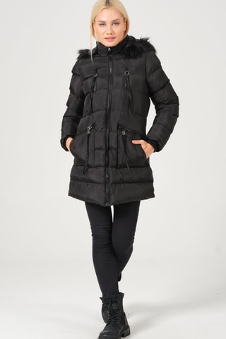 Gewatteerde Jas met Capuchon Zwart