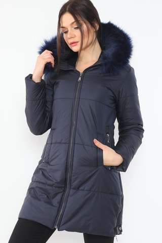 Lange Gewatteerde Jas Marineblauw