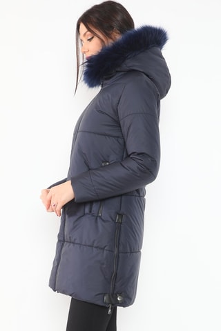 Lange Gewatteerde Jas Marineblauw