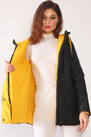 Lange Gewatteerde Jas Zwart