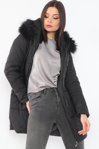 Lange Gewatteerde Jas Zwart