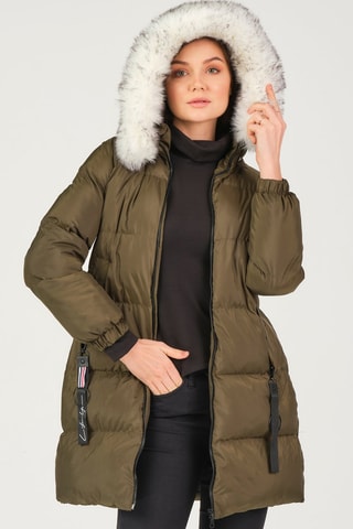 Gewatteerde Jas met Capuchon Kaki