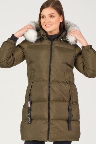 Gewatteerde Jas met Capuchon Kaki