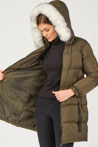 Gewatteerde Jas met Capuchon Kaki