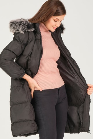 Gewatteerde Jas met Capuchon Zwart