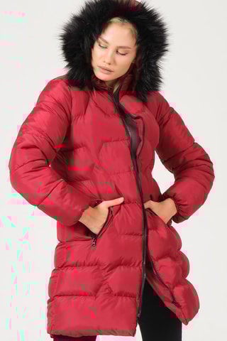 Lange Gewatteerde Jas Bordeauxrood