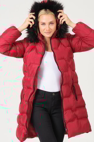 Lange Gewatteerde Jas Bordeauxrood