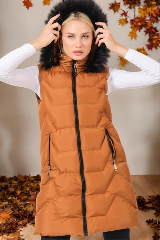 Bodywarmer met Capuchon - Lichtbruin