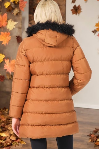 Gewatteerde Jas met Capuchon Lichtbruin