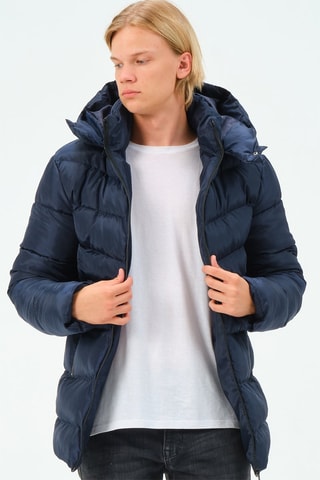 Gewatteerde Jas met Capuchon Donkerblauw