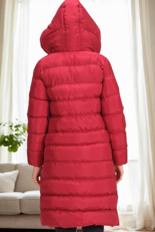 Lange gewatteerde jas met capuchon - Rood