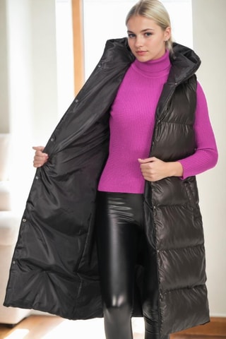 Lange Mouwloze Gewatteerde Jas met Capuchon - Zwart