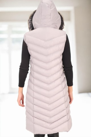 Lange Mouwloze Gewatteerde Jas met Capuchon - Lichtgrijs