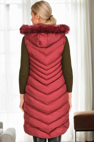 Lange Mouwloze Gewatteerde Jas met Capuchon - Bordeauxrood