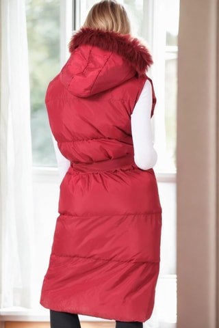 Lange Mouwloze Gewatteerde Jas met Capuchon - Bordeauxrood