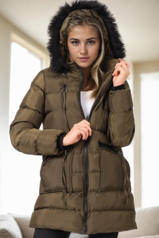 Gewatteerde Jas met Capuchon - Kaki
