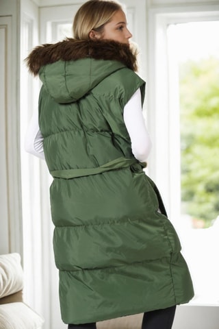 Lange Mouwloze Gewatteerde Jas met Capuchon - Kaki