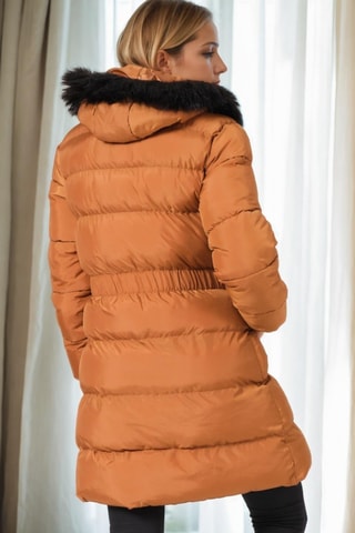 Lange gewatteerde jas met capuchon - Lichtbruin