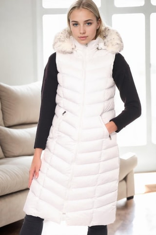 Lange Mouwloze Gewatteerde Jas met Capuchon - Wit
