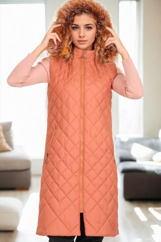 Lange Mouwloze Gewatteerde Jas met Capuchon - Lichtbruin