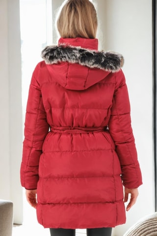 Lange gewatteerde jas met capuchon - Bordeauxrood