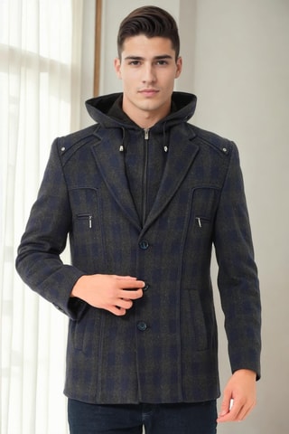 Wollen Jas met Capuchon - Marineblauw