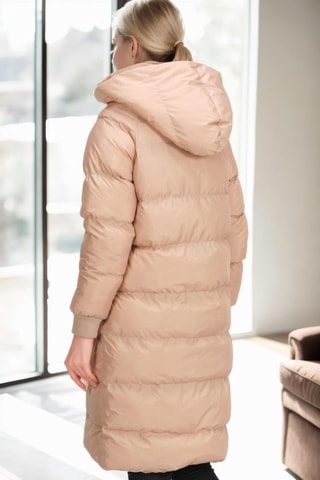 Lange gewatteerde jas met capuchon - Beige