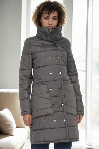 Lange Gewatteerde Jas - Antraciet