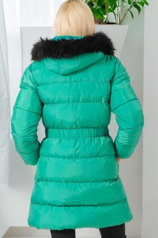 Lange gewatteerde jas met capuchon - Lichtgroen