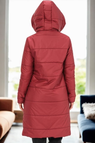 Lange gewatteerde jas met capuchon - Bordeauxrood