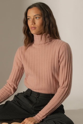 Jersey de canalé Craigton 100 % cachemir - Cuello vuelto - Palo de rosa