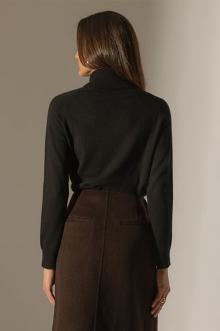 Jersey Carrick 100 % cachemir, 2 hilos - Cuello vuelto - Negro