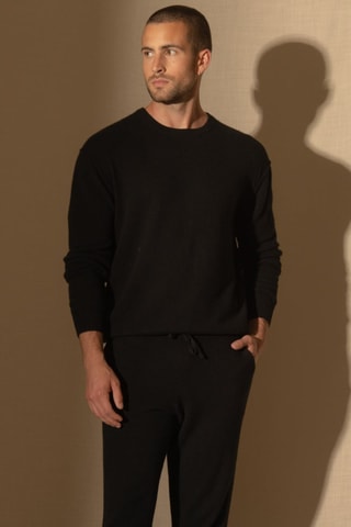 Jersey Soan 100 % cachemir, 2 hilos - Cuello redondo - Negro